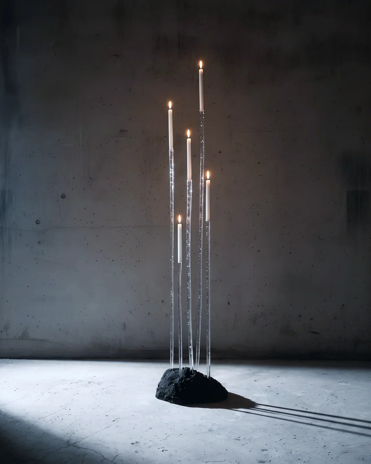 Aetna Candle lit in a concrete room, by Paul Hardy