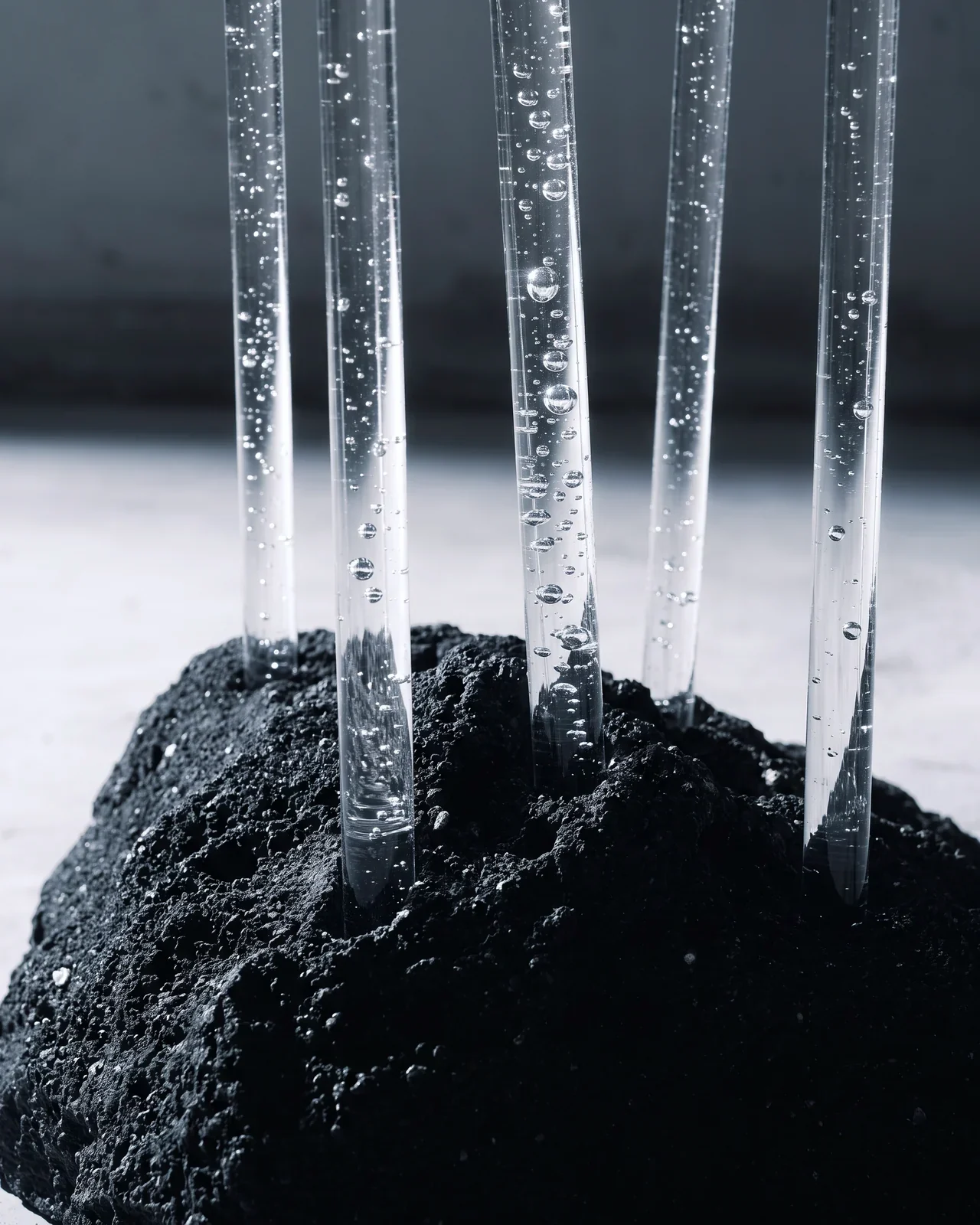 Volcanic sand base with the acrylic tubes, Aetna Candle, by Paul Hardy