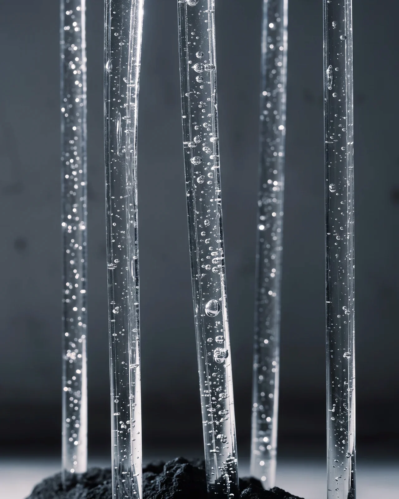 Melted acrylic tubes filled with air bubbles, Aetna Candle, by Paul Hardy